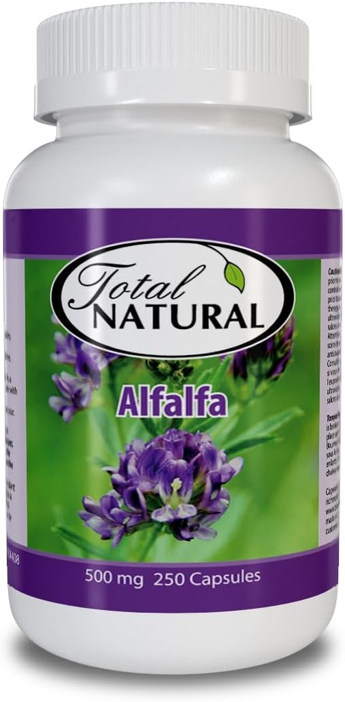 Suplemento Natural Alfalfa 500mg 250 cápsulas [1 botellas], rica en vitaminas " minerales rastro, promueve la energía " vitalidad, promueve la salud digestiva