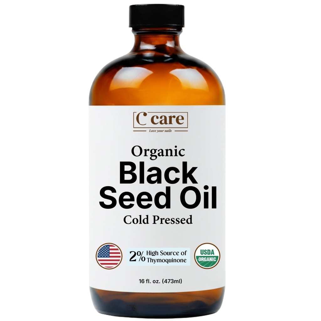 Black Seed Oil Organic Cold Pressed Unrefined Glass Bottle | USDA Certified Organic Black Cumin Seed Oil | High Thymoquinone Omega 3 6 9 | For Immune Support, Joints, Digestion, Hair & Skin | 16 Fl oz