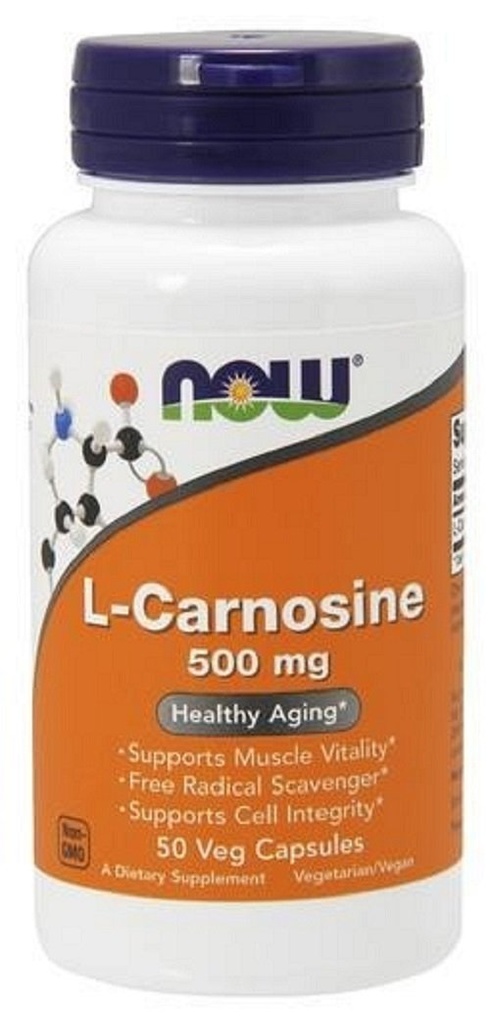 AHORA Suplementos de alimentos, L-Carnosina (Beta-Alanyl-L-Histidine) 500 mg, Envejecimiento saludable, 50 cápsulas de verduras