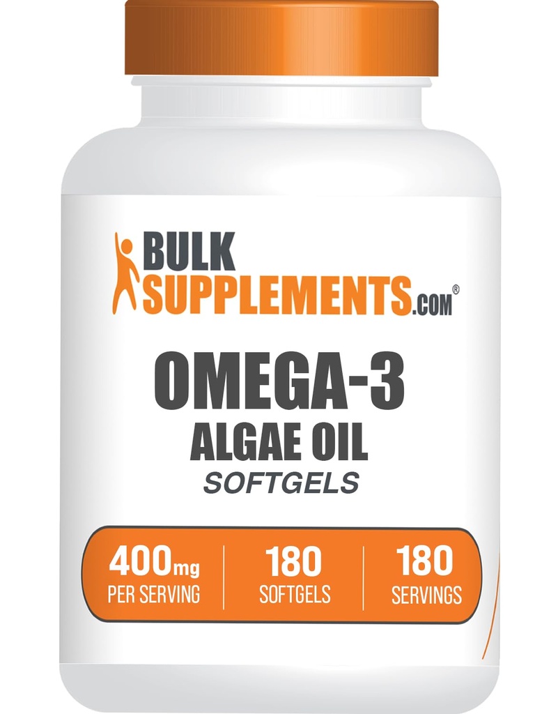 BulkSupplements.com Omega-3 Softgels - from Algal Oil, Algae Oil Omega 3 Supplement - Gluten Free, 1 Softgel per Serving, 180 Count (Pack of 1)
