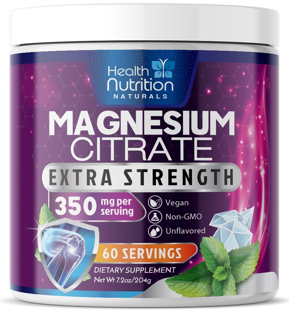 Suplemento de Citrato de Magnesio 350mg - Citrato de magnesio Powder Drink Mix Unflavored - Mag Citrate &amp; Aquamin Suplementos para Bone, Heart &amp; Muscle Support, Sugar Free, Gluten Free, Vegan - 60 Servings