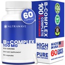 Complejo de vitamina B Nutrawave – Super B-100 Suplemento de vitaminas para hombres y mujeres con B1, B2, B3, B5, B7, B9, B12, Choline &amp; Inositol – apoya el sistema energético " Nervous – Non-GMO, Vegan – 60 cápsulas
