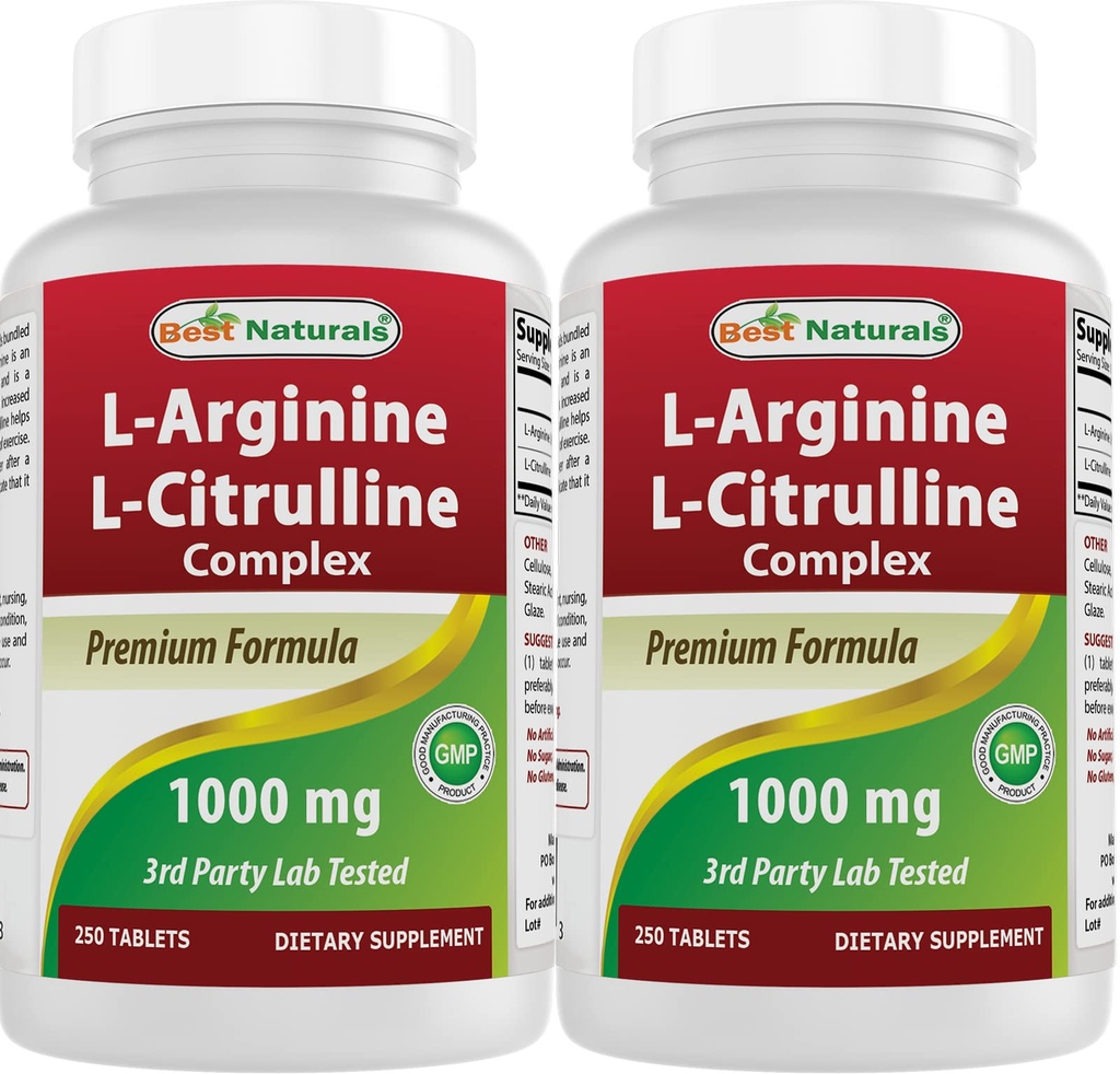 Mejores Naturales L-Arginina L-Citrulline Complejo 1000 mg 250 Tabletas (250 Cuenta (Pack de 2))