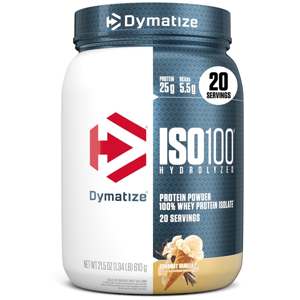 Dymatize ISO100 Whey Protein Powder Isolate, Gourmet Vanilla, 25g de Protein, 5.5g BCAAs, Menos Than 120 Cal., Gluten Free, 1g Fat, 1g Sugar, 2g Carb (20 Servings)