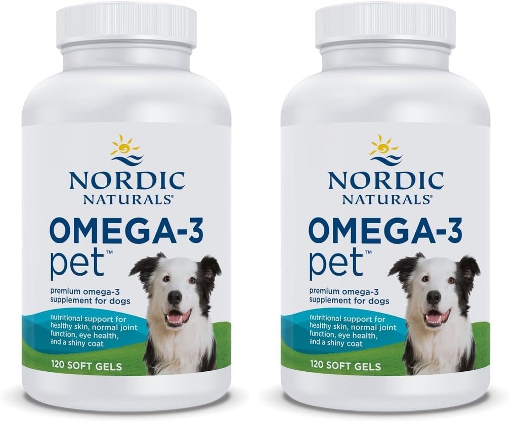 Nordic Naturals Omega-3 Pet, Unflavored - 120 Soft Gels - 330 mg Omega-3 Per Soft Gel - Fish Oil for Dogs with EPA & DHA - Promotes Heart, Skin, Coat, & Immune Health (Pack of 2)