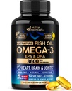 Omega 3 Fish Oil 3600 mg - Omega 3 Suplemento Silencioso EPA &amp; DHA - Heavy Metals Free - Heart, Brain &amp; Joint Support - Purified Fish Oil for Men &amp; Women - Lemon Flavored - Made in USA, 90 Softgels