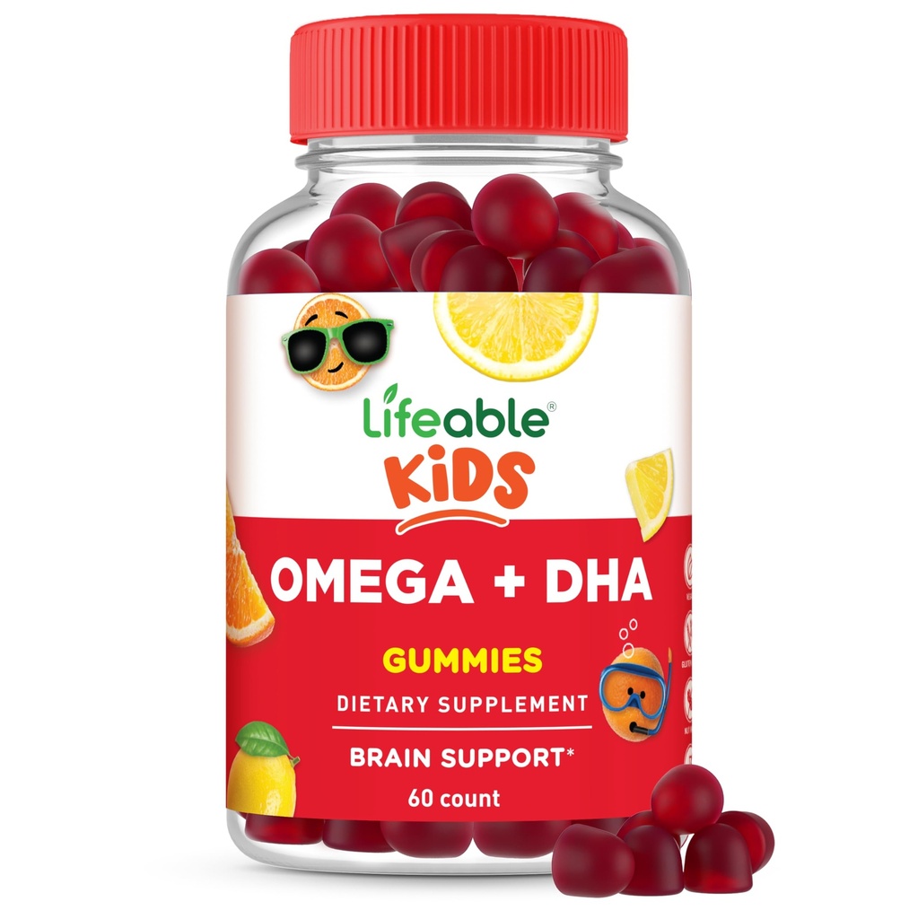 Lifeable Omega 3 for Kids Gummies | with Vegan DHA Supplement | Kids Omega 3 Fish Oil Alternative from Plant Based Flaxseed Oil | Great Tasting Supplement | 60 Gummies