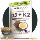 RealGood Essentials Vitamin D3 K2, D3 K2 Vitamin Supplement 10000 IU, K2 MK7 200 mcg, Coconut Oil Softgel Capsules, Bone and Heart Health Formula, Easy to Swallow, Clean Label, Made in USA, 300 Count