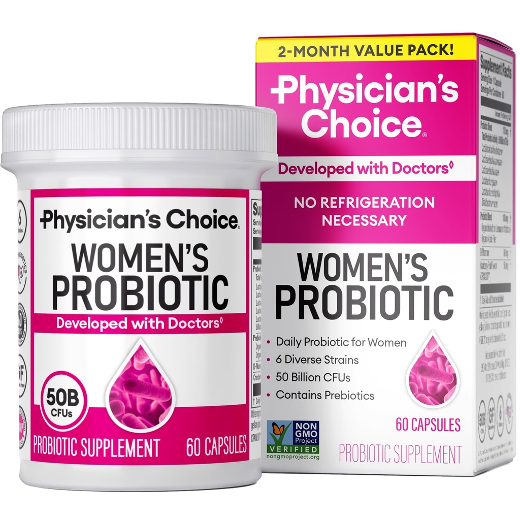 Physician's Choice Probiotics - PH Balance, Digestive, UT, & Feminine Health - 50 Billion CFU - 6 Unique Strains for Women - Organic Prebiotics, Cranberry Extract+ - Probiotic - 60 CT