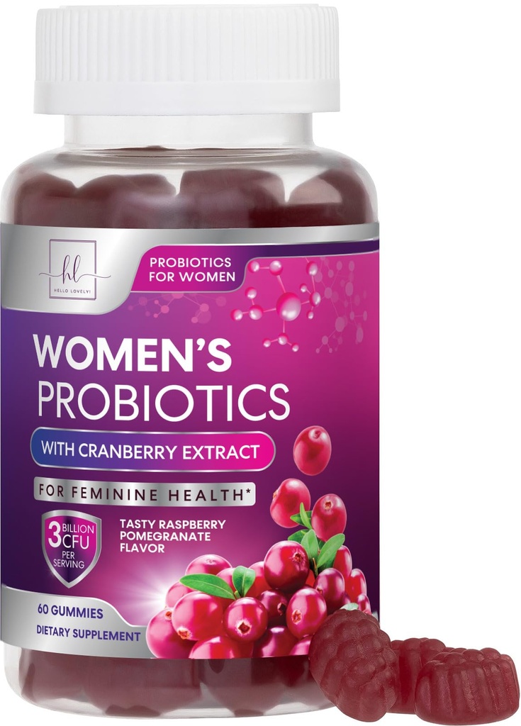 Probiotics for Women Gummies with Cranberry - 6 Premium Strains for PH Balance - Women Probiotics for Digestive Health, Vaginal & Immune Support, Women's Probiotic Feminine Health Gummy - 60 Gummies