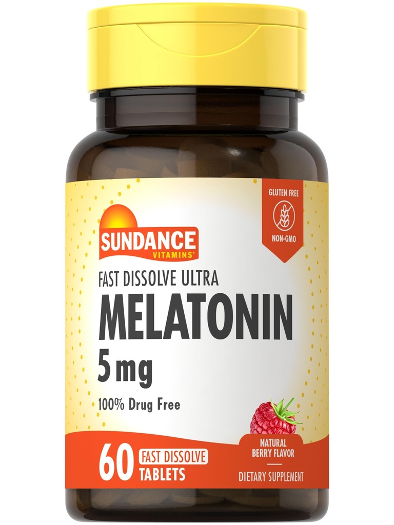 Sundance Melatonin 5mg Fast Dissolve Tablets ← 60 Cuenta Silencio Natural Berry Flavor ← Vegetariano, No-GMO, y Gluten Free Supplement
