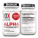 10X Health Alpha Testosterone Supplement for Men - 60 Capsules Mens Testosterone Supplement with Tongkat Ali 1000mg - Strength, Vitality & Muscle Growth Supplements for Men