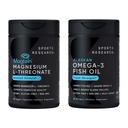 Sports Research® 90 Ct Cognitive Health Support Pack - Triple Fuerza Omega 3 Fish Oil EPA DHA Fatty Acids from Single-Source Wild Alaskan Pollock &amp; Magtein Magnesium L-Threonate for Memory, Focus