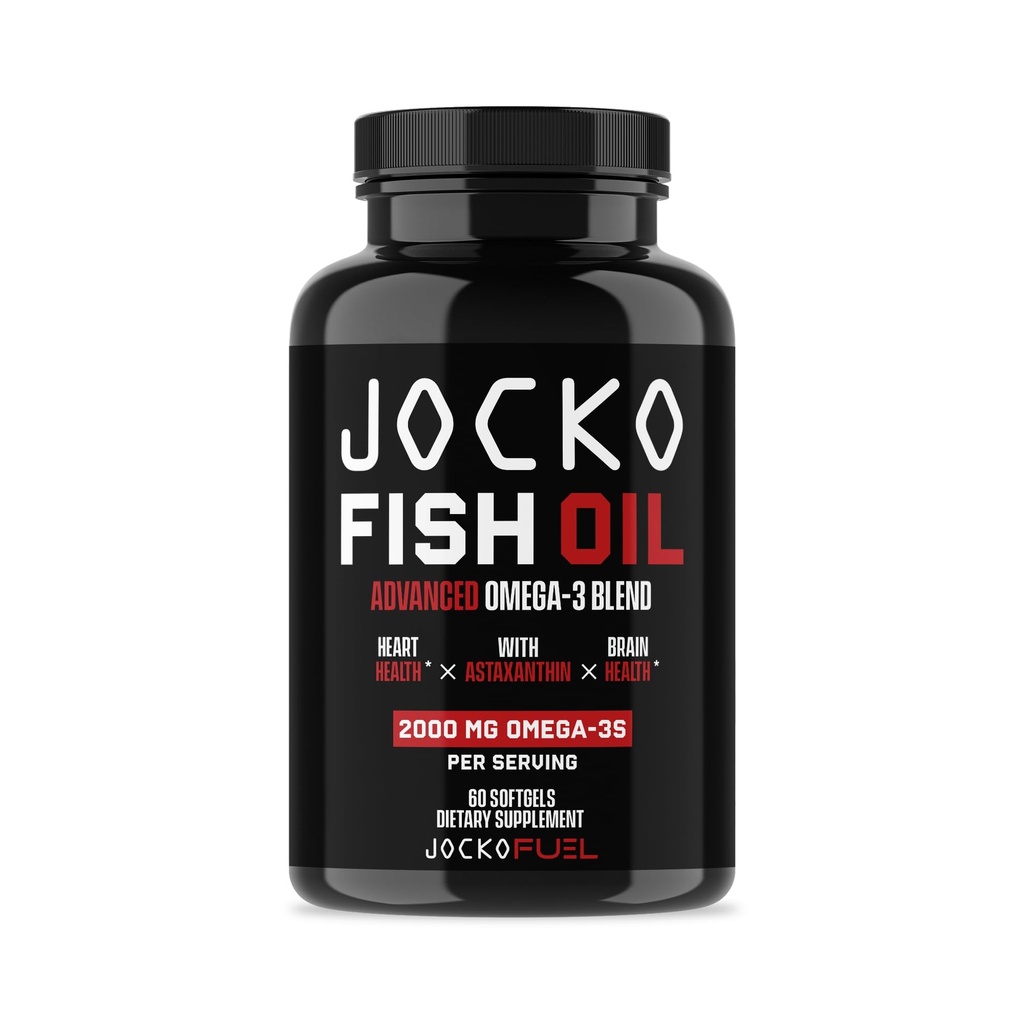 Jocko Fuel Omega 3 Fish Oil Suplemento 2000mg - Burpless Fatty Acid Suplemento, Wild Caught, Powerful Antioxidant with Astaxanthin (60 cápsulas)