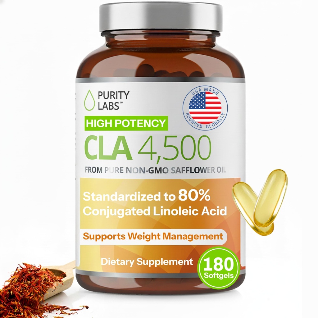 Laboratorios de pureza CLA Suplementos 4500MG - Aceite de girasol no GMO - Apoya Energía, Pérdida de Peso, Salud del Corazón y Salud Musculo - 180 geles suaves