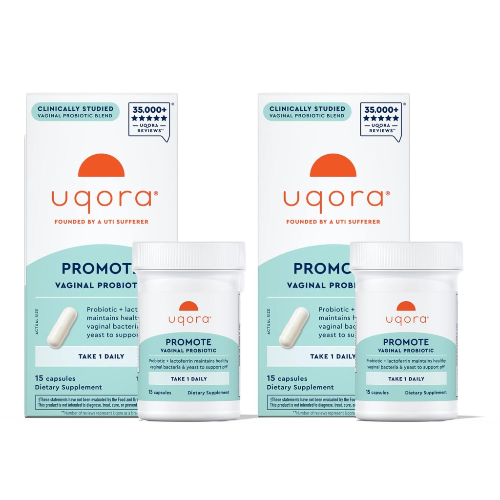Uqora Promote - Support Vaginal Health* - Probiotic for Women with Lactoferrin, Lactobacillus Acidophilus & Lacticaseibacillus Rhamnosus - Vaginal Probiotics - Gluten-Free - 30 Capsules (2 Pack)
