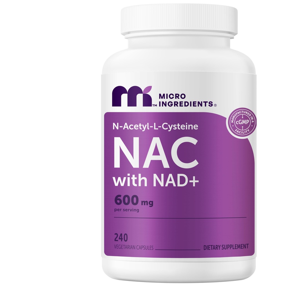 Micro Ingredients NAC with NAD+ 600 mg Per Serving, 240 Vegetarian Capsules | 2-in-1 N-Acetyl-L-Cysteine with Nicotinamide Adenine Dinucleotide | Non-GMO, Gluten Free