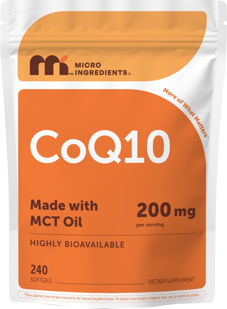 Micro Ingredientes CoQ10 200mg Por Serving, 240 Softgels  Made with Coconut MCT Oil ← Coenzyme Q10 (Ubiquinone)