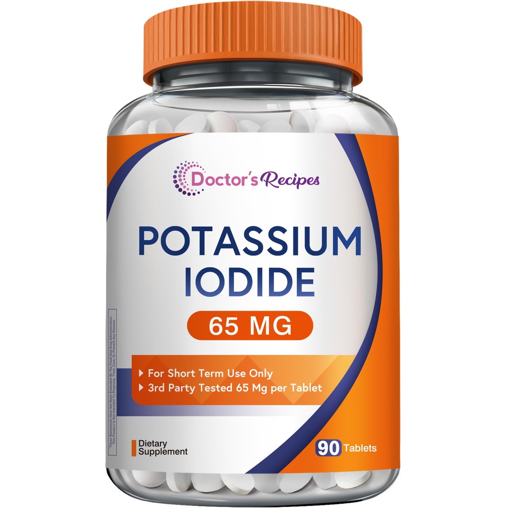 Doctor's Recipes Potassium Iodide 65 mg, Made in The USA, Dietary Supplement, 90 Tablets, KI Pills, YODO Naciente, 3 Month Supply