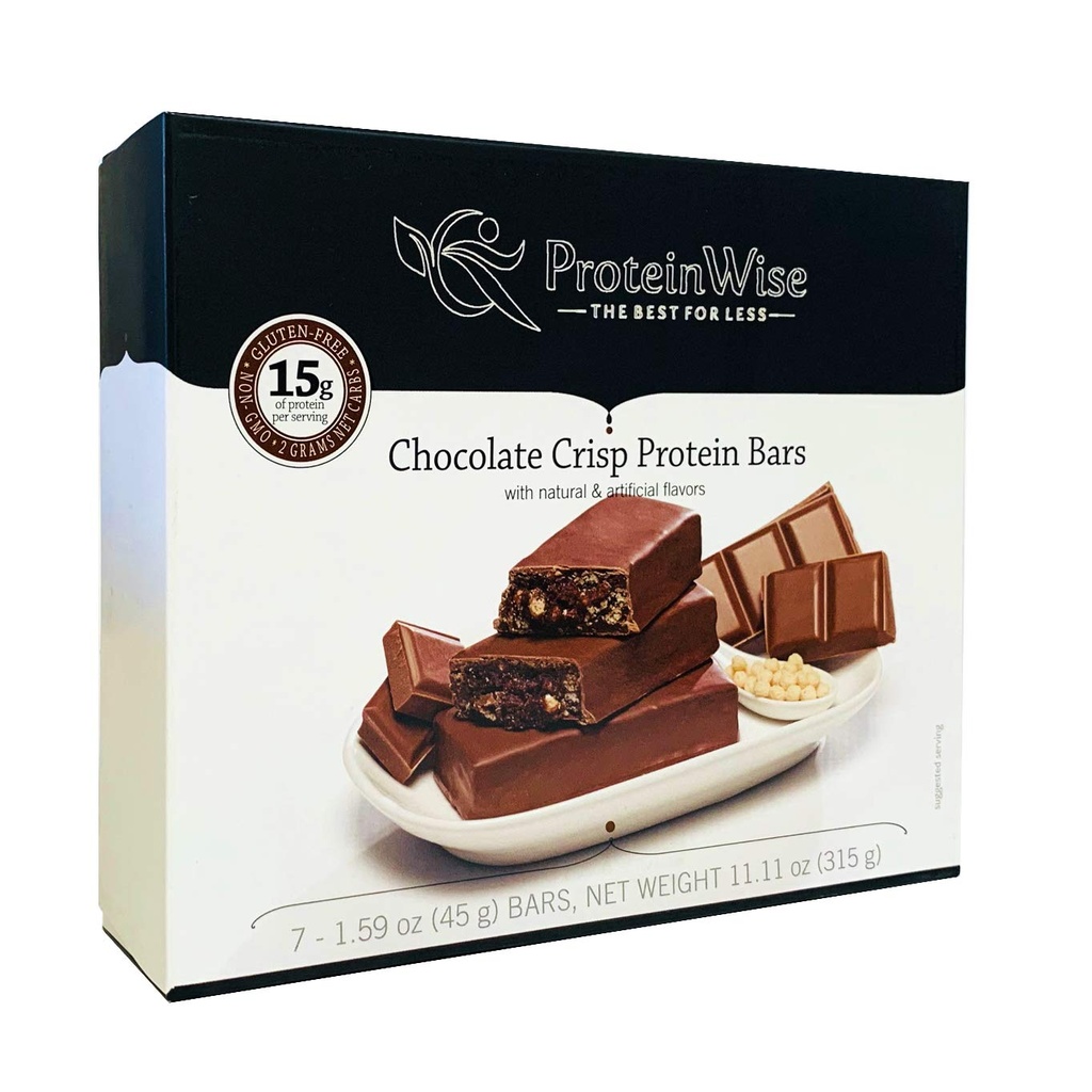 ProteinWise - Chocolate Crisp High Protein Bars, Low Carb, Low Calorie, Healthy Protein Snack, Trans Fat-Free, Crispy Protein Bars, Protein Food, Diet Food for Weight Loss - 7 Count