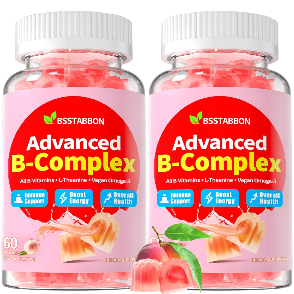 Organic Methylated Vitamin B Gummies: Natural Complex Supplement with B1 B2 B3 B5 B6 B7 B9 B12 Plus D3 Zinc Magnesium Ashwagandha Omega3 - Energy Support for Work Adults Women Men(120Count)