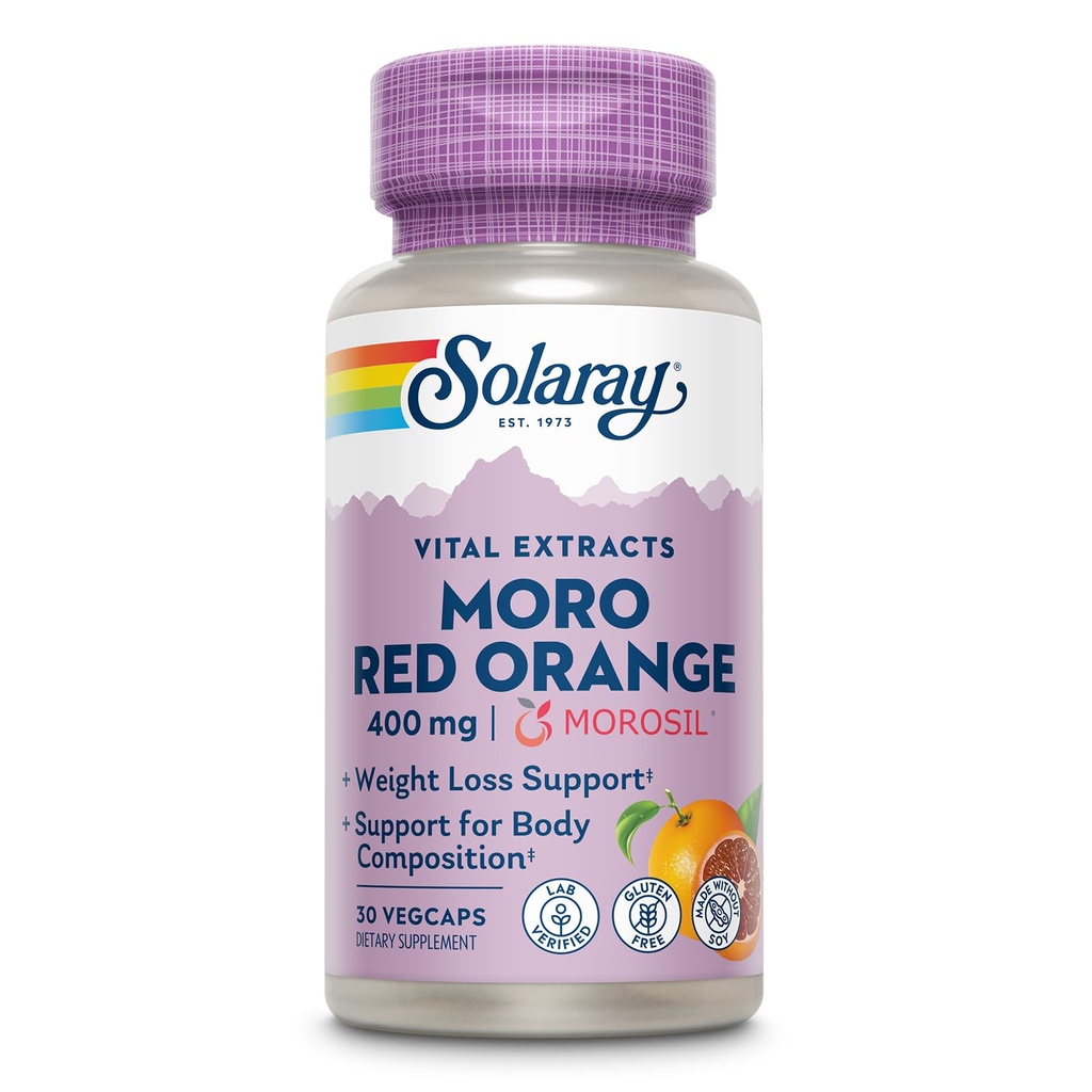 SOLARAY Moro Red Orange - Morosil Weight Loss Suplemento para Mujeres y Hombres - Clinically Studied Blood Orange Extract - Body Composition, Weight Loss Support, Gluten Free, 60-Day Guarantee, 30 VegCaps