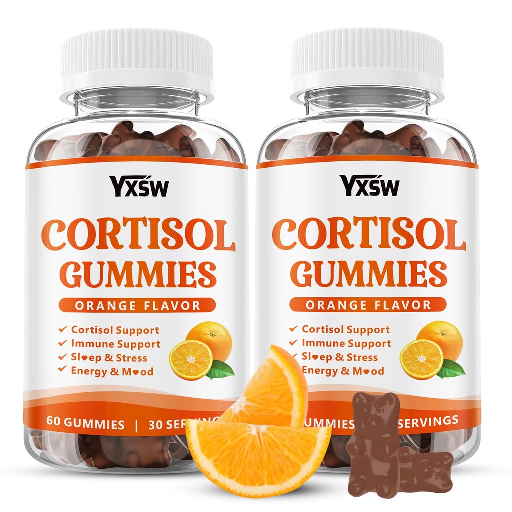 Cortisol Supplements Gummies for Women Sugar-Free Cortisol Gummies with Magnesium Glycinate Ashwagandha Rhodiola Rose Support Relaxation & Focus, Orange Flavor, 120 Count