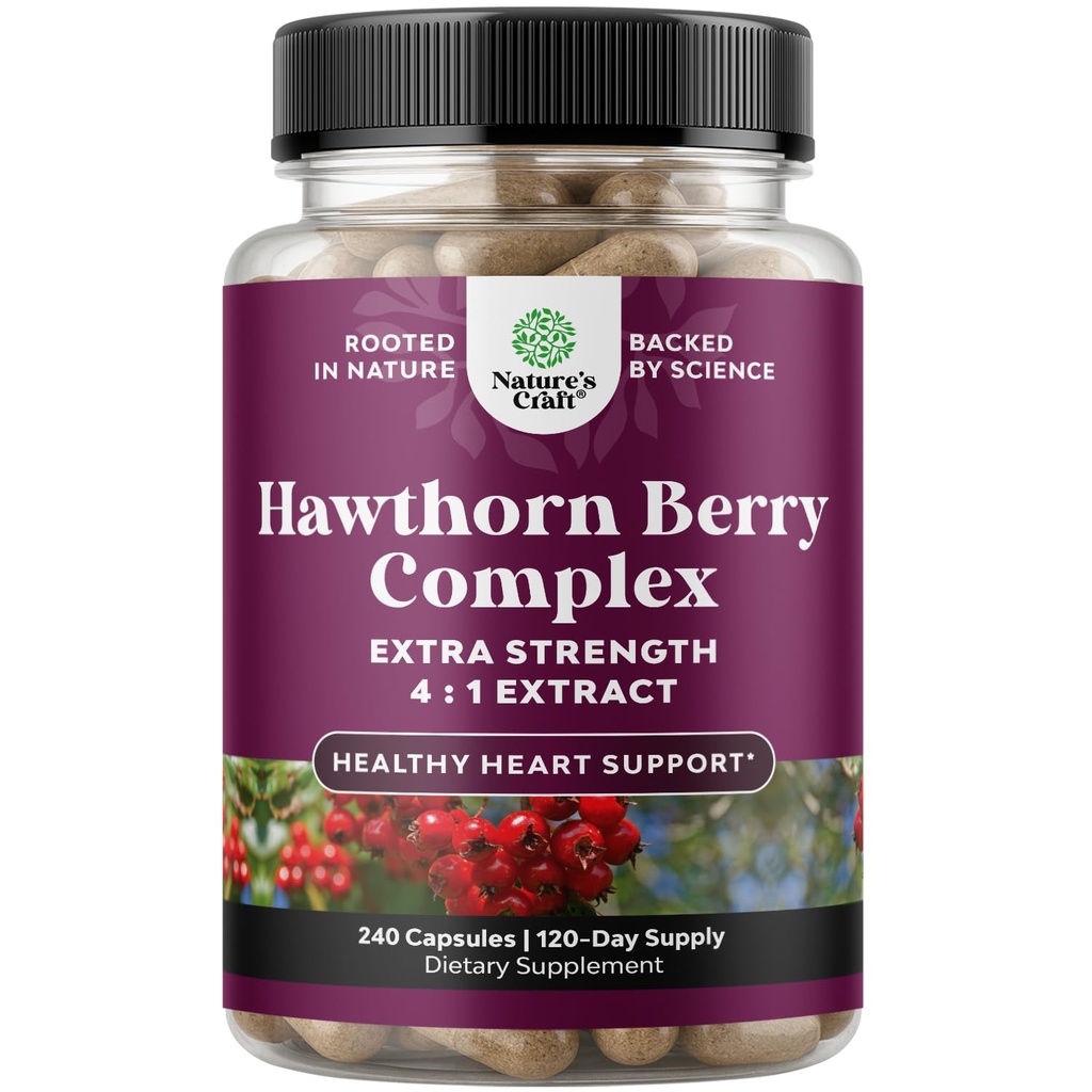 Alta resistencia Hawthorn Berry Capsules - Puro Antioxidante Hawthorn Berry Suplemento con hoja y extracto de flores 4:1 para el corazón saludable y la digestión - Apoyo energético para hombres &amp; mujeres - 240 Conde Pack
