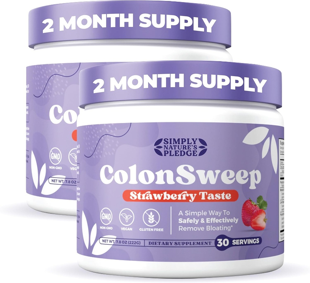 ColonSweep - Strawberry Flavored Probiotic Psyllium Husk Powder Colon Cleanser,7.8 oz. Fiber Supplement Support for Gut Health - Cleanse for Bloating Relief & Detox- 30 Servings (Pack of 2)