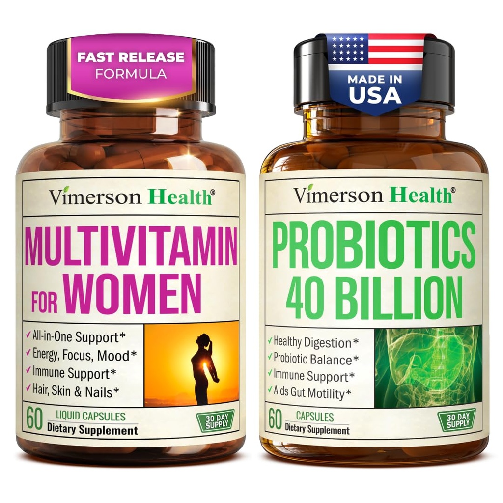 Multivitamin for Women with Vitamins and Minerals for Energy, Focus and Immune Health + Probiotics for Women & Men with Prebiotics – 40 Billion CFU Probiotics for Digestive & Gut Health