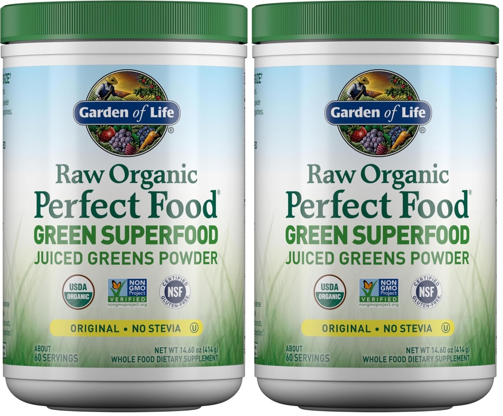 Garden of Life Super Greens Powder Smoothie & Mix, Probiotics & Digestive Enzymes, Organic Superfoods Nutrition Fruit and Vegetables for Women & Men Energy, Original, 60 Servings, (Pack of 2)