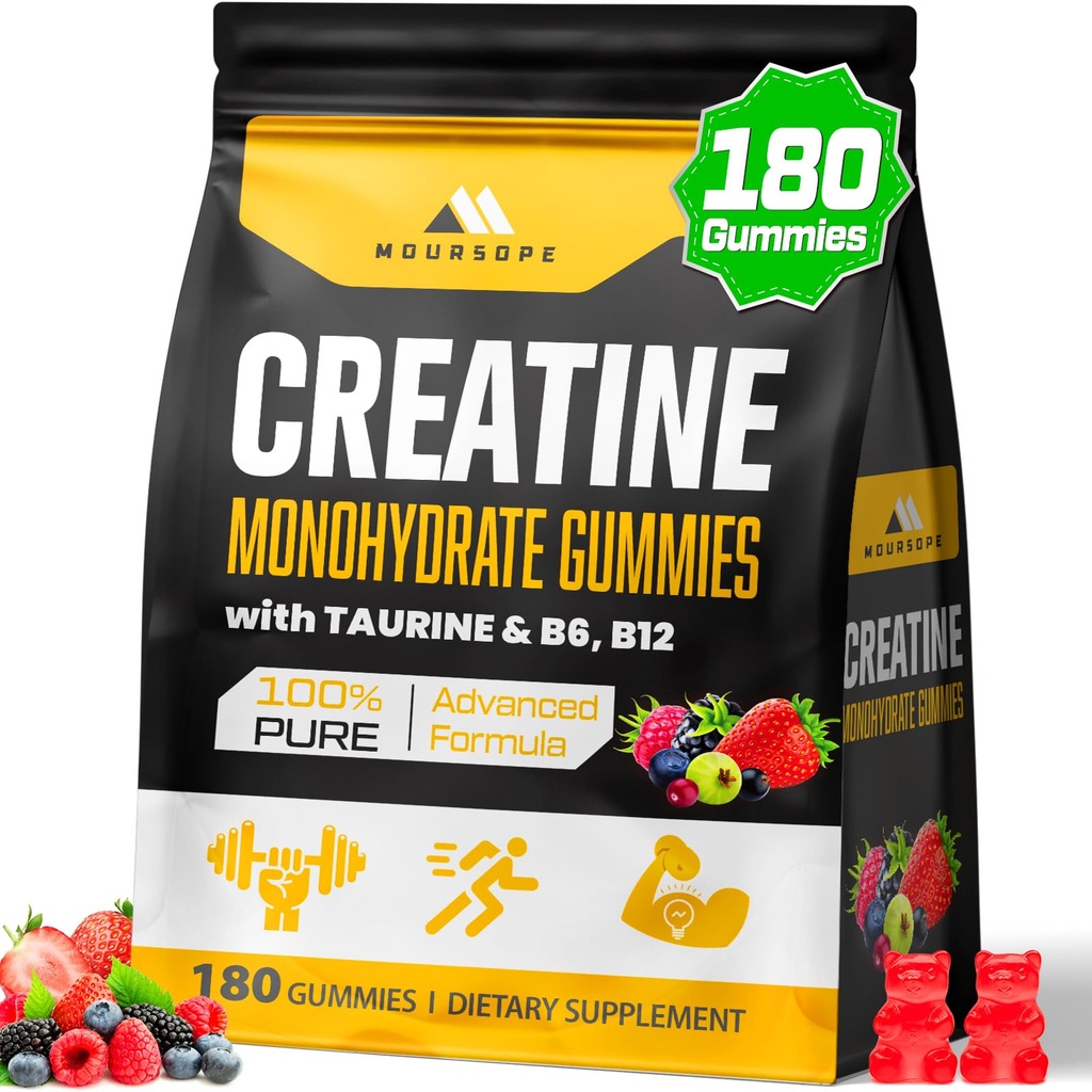(180 Conteo) Gummies de Monohidrato de Creatina para Hombres &amp; Mujeres - Gummies de Pre Workout Creatine para el constructor de músculos, fuerza muscular, recuperación, resistencia, energía, creatina para hombres y mujeres, vegano, baya mixta