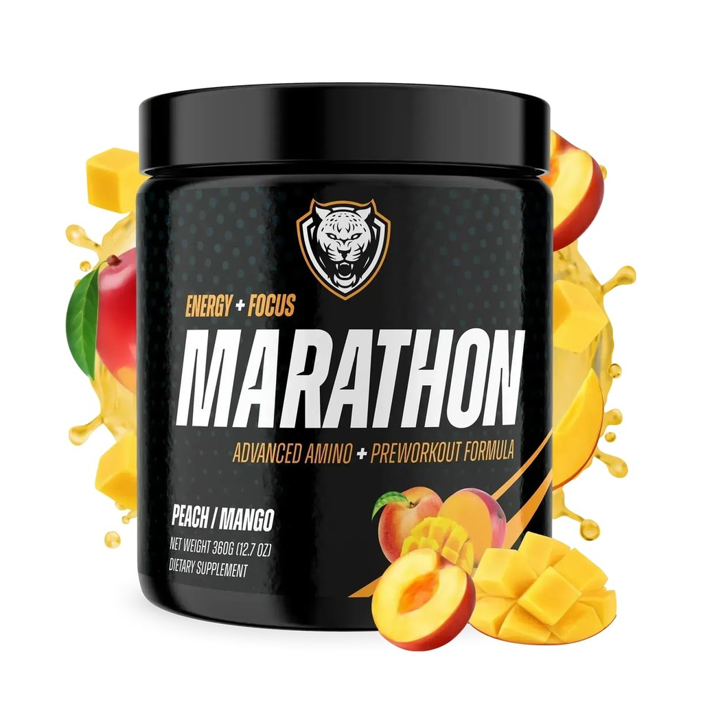 6AM Run Marathon | Running Supplements for Endurance & Stamina | Amino Energy with BCAAs for a Clean Pre Running Fuel | No Jitters | Marathon Essentials | Peach Mango | 40 Servings