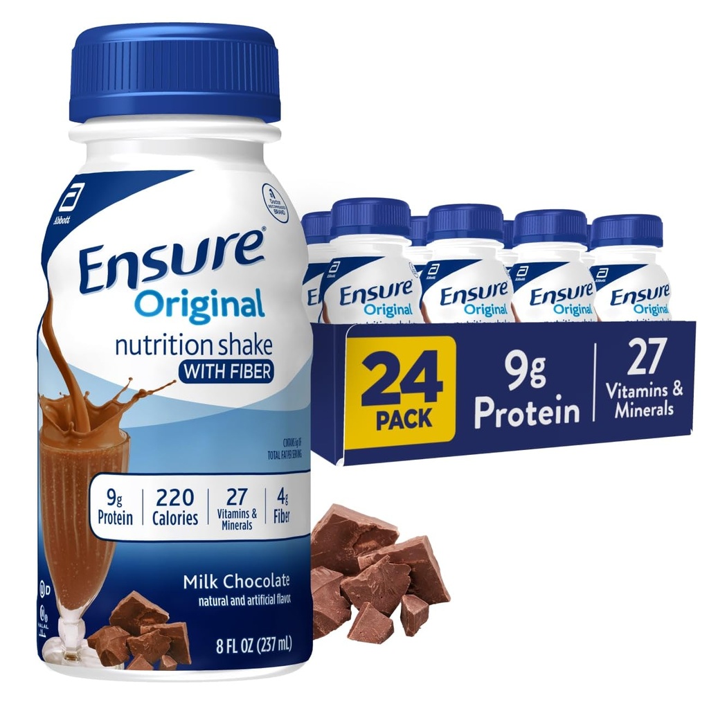 Asegurar la leche original Chocolate Nutrición Afeitado con fibra tóxica Reemplazo de la comida pequeña Afeitado tóxico Listo para beber Silencio 9g Proteína, 27 Vitaminas y Minerales