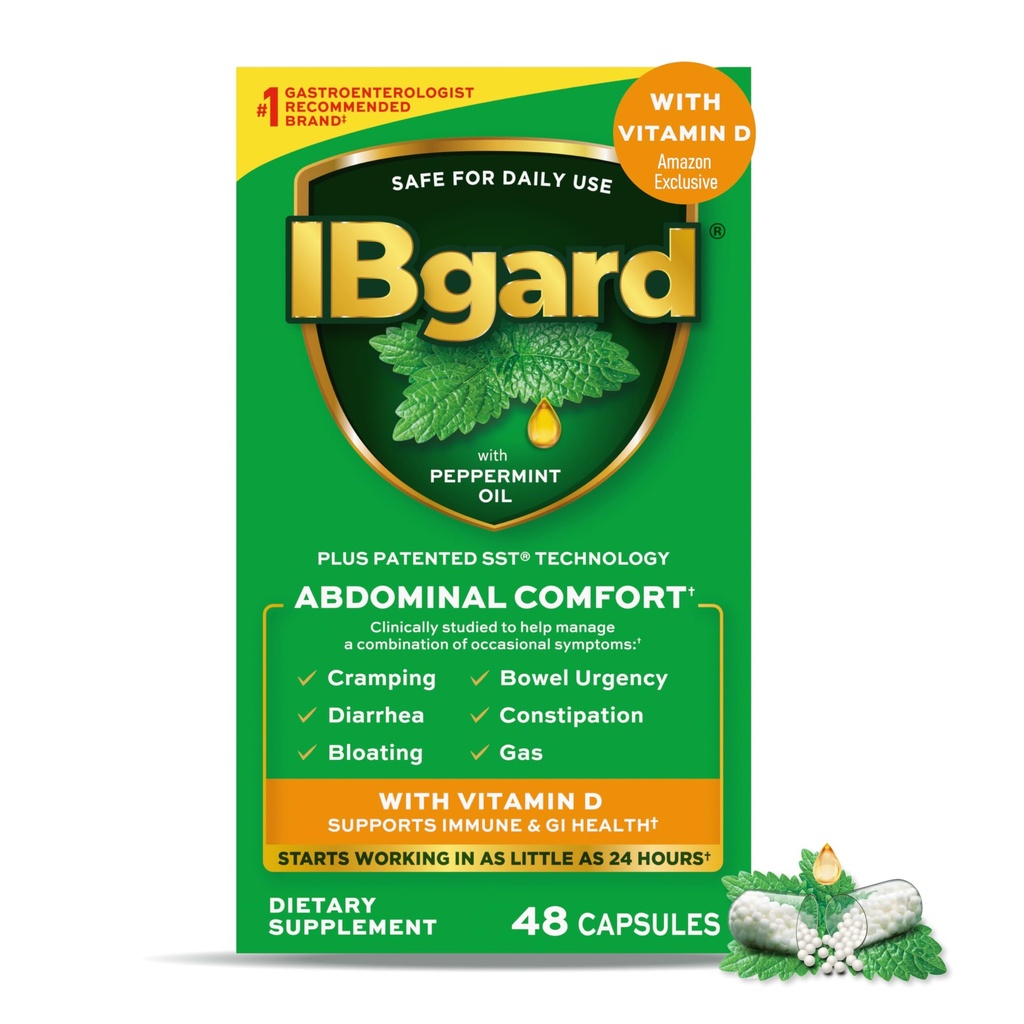 IBgard with Vitamin D, Peppermint Oil Capsules, Supports Immune and GI Health, 48 Capsules ( Exclusive)