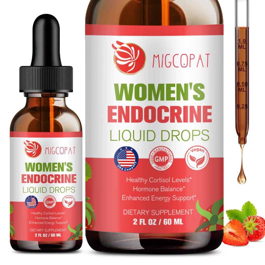 Migcopat Women Endocrine Superfood Supplement Liquid Drops, Supports Healthy Cortisol Levels, Hormonal Balance, Gut Health, Mood, Sleep Support, Multivitamin+Inositols, Rhodiola, DIM