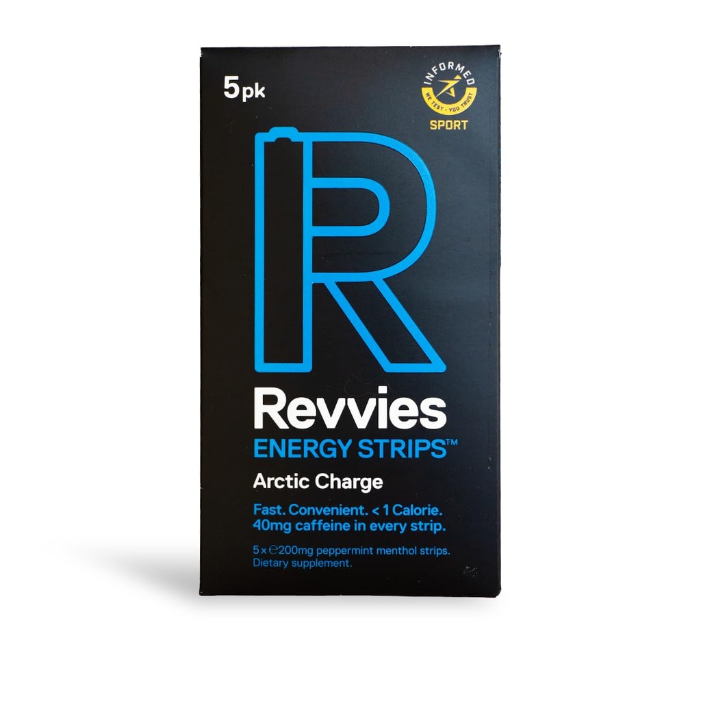Revvies Energy Strips | Arctic Charge | 50 Strips | 40mg Caffeine Strip | 2 Strip = Coffee/Energy Drink | Less than 2 Calories | Vegan 10 x 5PK…