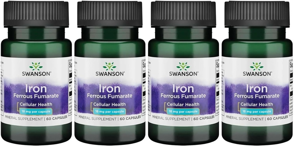 Swanson Iron (Ferrous Fumarate) - Suplemento Mineral Promoción de la Energía Apoyo - Alta Concentración Formula Assists in Oxygen Delivery & Fatty Acid Metabolism 60 Sgels (4 Pack)