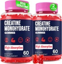 Creatine Monohydrate Gummies for Women & Men, Creatine with Taurine & B6, Chewable Creatina Pre Workout Gummies for Max Strength & Muscle Growth, Energy, Endurance, Creatine for Men & Women - 2 Packs