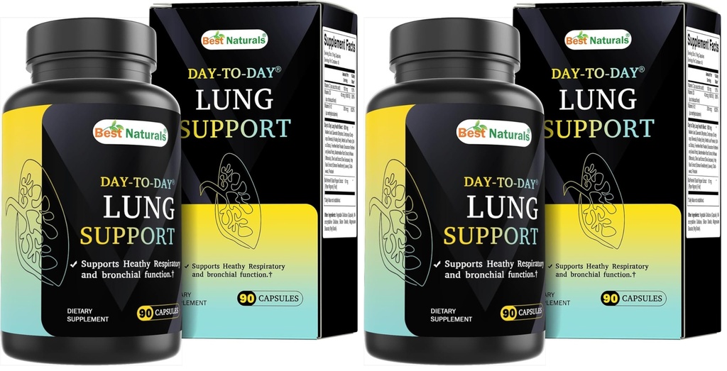 Best Naturals Day-to-Day Lung Support Supplements 90 Veg Cpasules - Made with Mullein, Quercetin, Cordyceps, Nettle, Feverfew, Marshmallow, Olive Leaf Extract (Pack of 2)