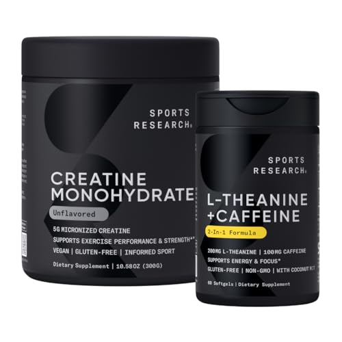 Sports Research® Zen Strength Pack - Creatine Monohydrate Powder + L-Theanine Supplement with Caffeine & Coconut MCT Oil