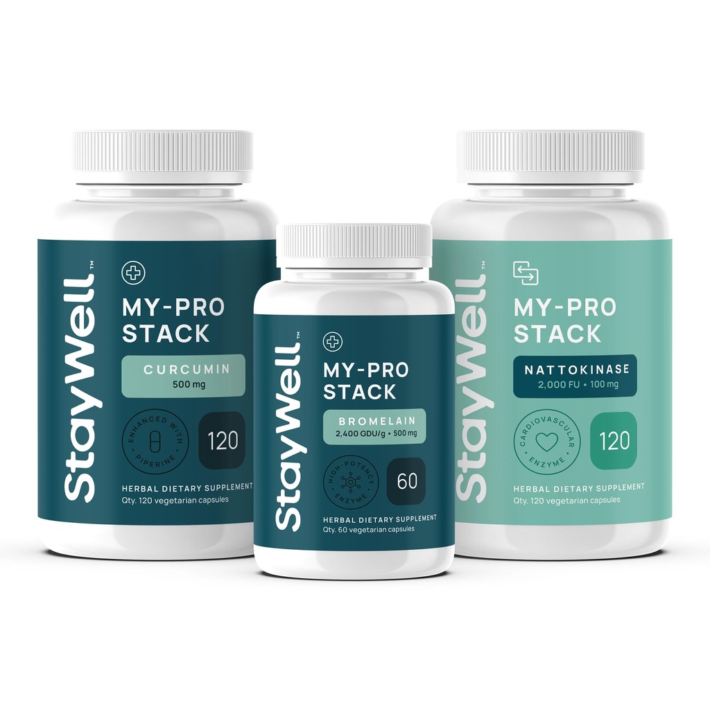 Stay-Well Naturals Spike Protein Supplement | Nattokinase 2000 FU 100mg, Bromelain 500mg, Curcumin 500 mg, 60 Day Supply | Full Protocol of Nattokinase Bromelain Curcumin (3 Bottle Set)