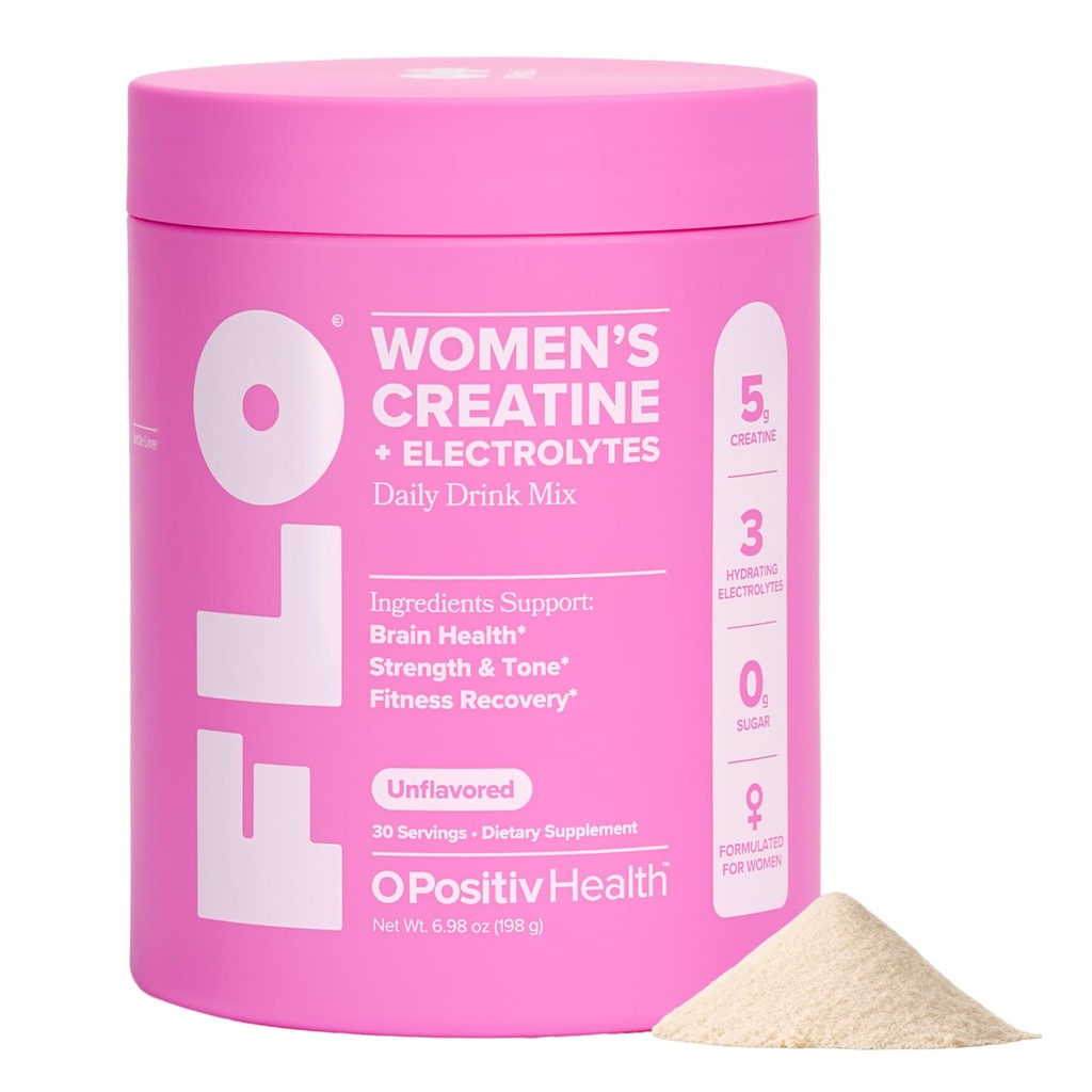 O Positiv FLO Women’s Creatine + Electrolytes Drink Mix – Daily Support for Women’s Strength & Tone, Fitness Recovery, and Brain Health – with Creatine Monohydrate and Electrolytes – 30 Servings