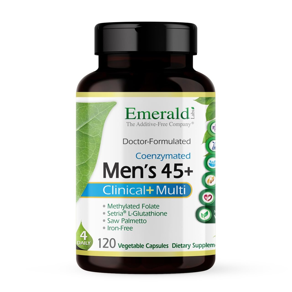 EMERALD LABS Hombres 45+ Multi Clínica - Multivitamínico para soporte integral, bonificación y salud cardíaca* - Diseñado para hombres 45+ - libre de gluten &amp; vegetariano - 120 cápsulas vegetales (30-Day Supply)