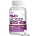15-in-1 Liposomal NMN Supplement, 2000mg per* Serving*, 120 Day Supply, 99% Pure, NAD+ NMNH Alternative with Nicotinamide Mononucleotide, Resveratrol, TMG, CoQ10, Quercetin & Glutathione, 120 Capsules