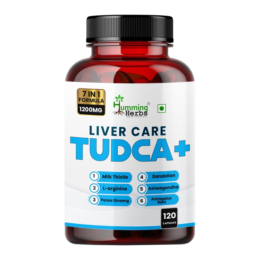 Humming Herbs Liver Care TUDCA+ | 7-in-1 Formula with Milk Thistle, Dandelion & Panax Ginseng | Supports Liver Health & Detoxification | 1200mg per Serving | 120 Veg Capsules (120 Caps)