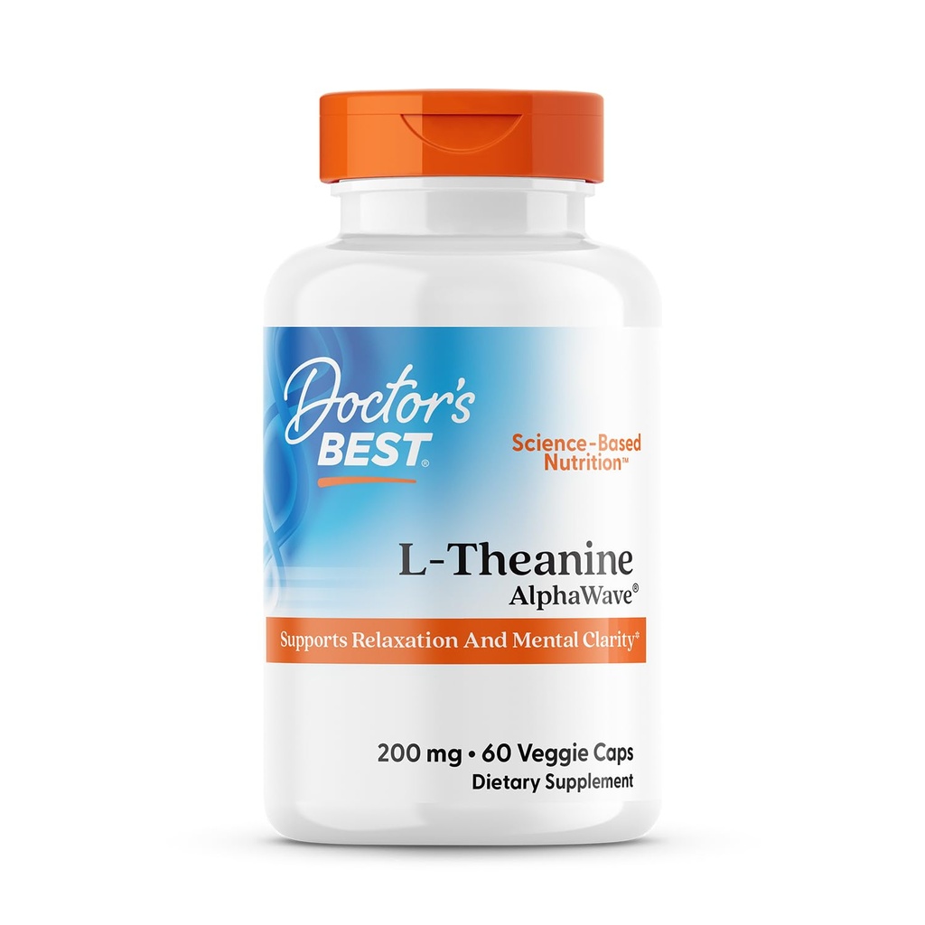Mejor L-Theanine Caps 200mg para hombres &amp; mujeres - L Theanine AlphaWave Suplemento para calma &amp; Focus Support, ayuda a reducir el estrés, Vegan, Gluten Free, Soy Free, Non GMO - 60 Veg Capsules