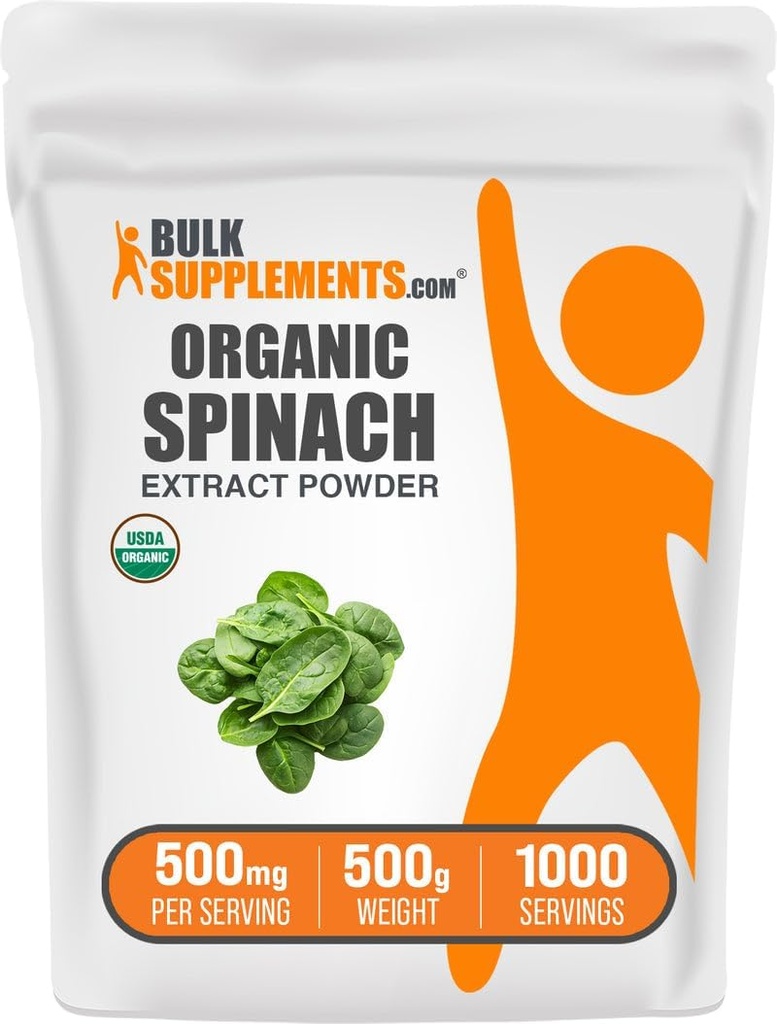 BulkSupplements.com Organic Spinach Extract Powder - Organic Spinach Powder from Leaf Extract, Herbal Supplement - Gluten Free, 500mg per Serving, 500g (1.1 lbs) (Pack of 1)