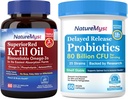 Krill Oil 1000mg and Probiotics Bundle, Omega 3s con DHA EPA & Astaxanthin, Plus 80 Billion CFU 25 Strains, Gut, Heart & Immune Function, Non-GMO, Made in USA, 60 Softgels + 60 cápsulas