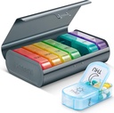 Zannaki Metal XL Organizador semanal de píldoras 2 veces al día, gran caja de píldoras diarias de viaje 7 días, semana portátil contenedor de carga, AM PM caja de píldoras para la medicina Suplemento de medicamentos, gris